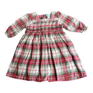 APRIL CORNELL PLAID COTTON BABY TODDLER DRESS 12 TO 18 MOS SMOCKING BUTTON BACK